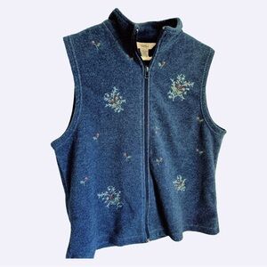 Blue Fleece Vest NORTHERN REFLECTIONS flower embroidery Medium